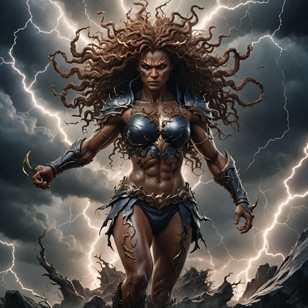 Detailed Demon Figure in Storm, Fantasy Concept Art