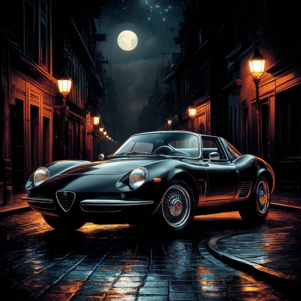 Cybernetic Alfa Romeo Spider in Rembrandt Oil Painting
