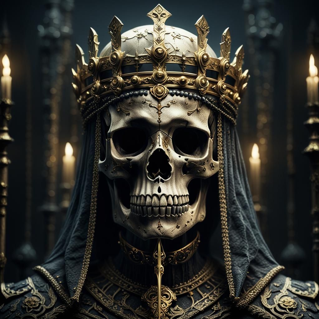 Gothic Queen's Skull Holding Sword in Chamber