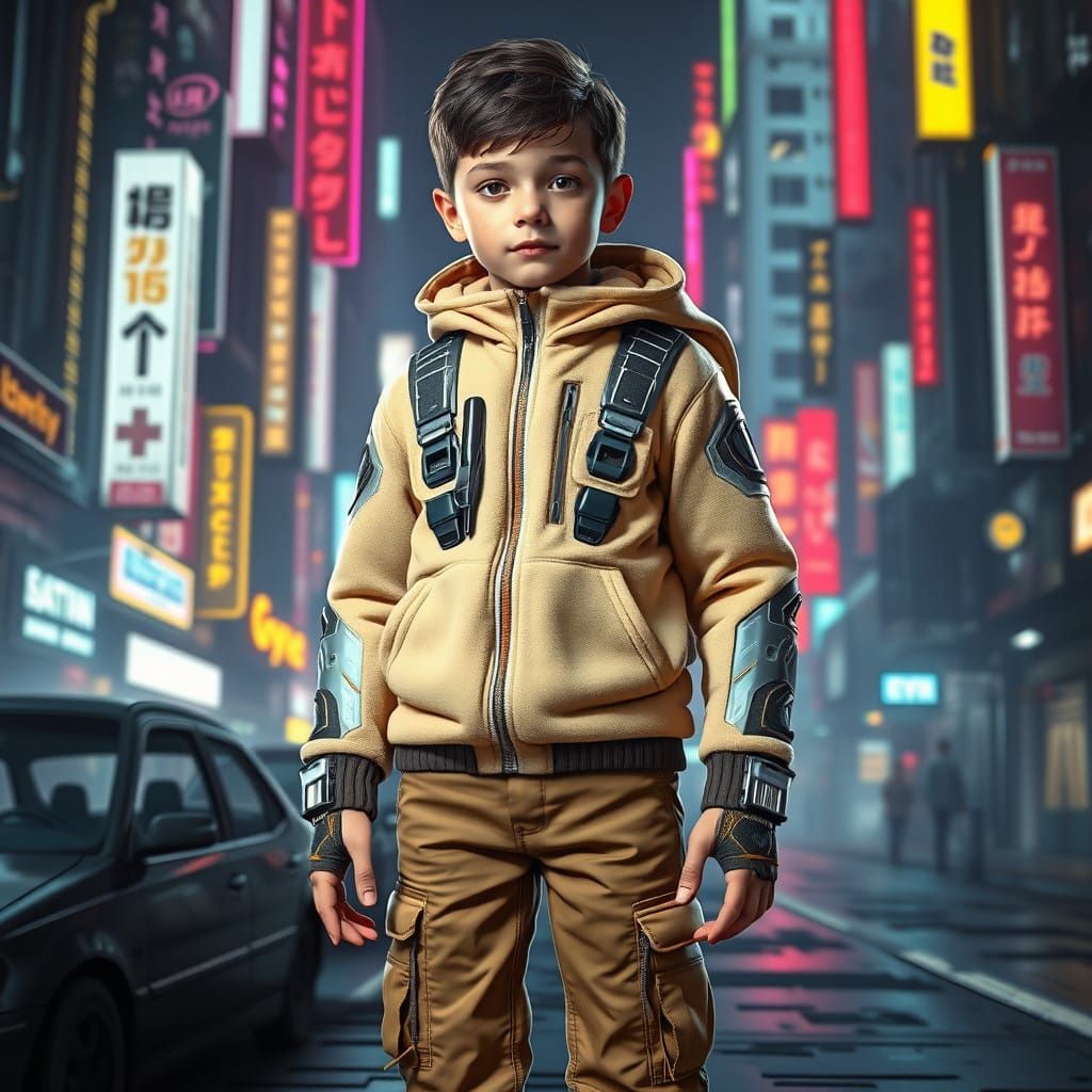 Timeless Cyberpunk Young Adventurer in Futuristic Spacesuit