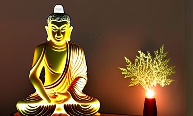 Luminous Golden Buddha with Sakura Petals