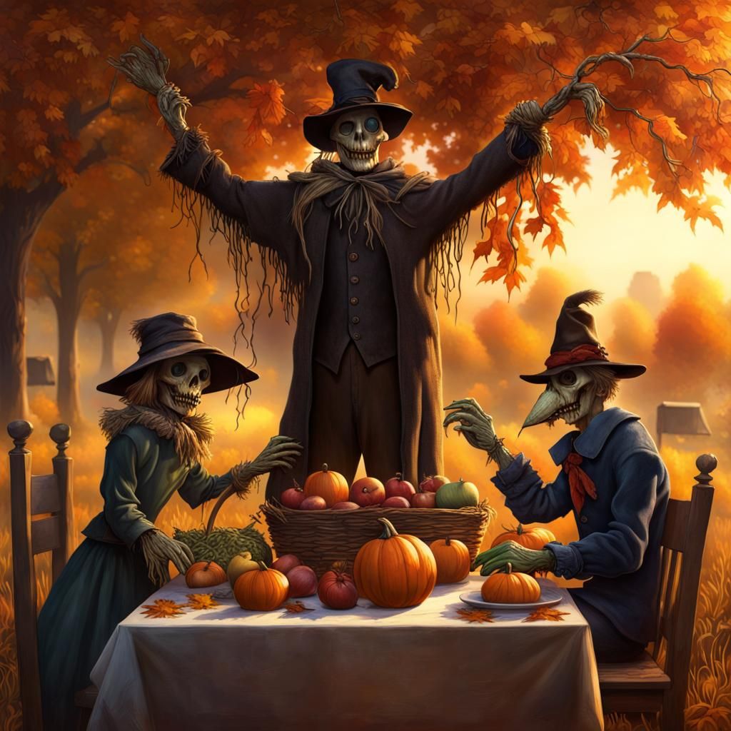 Sinister Scarecrow Family's Autumn Harvest Feast