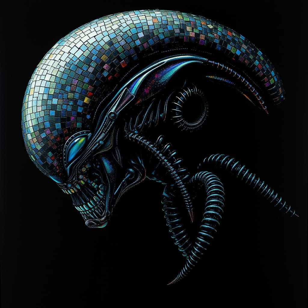 Biomorphic Alien in Iridescent Mosaic