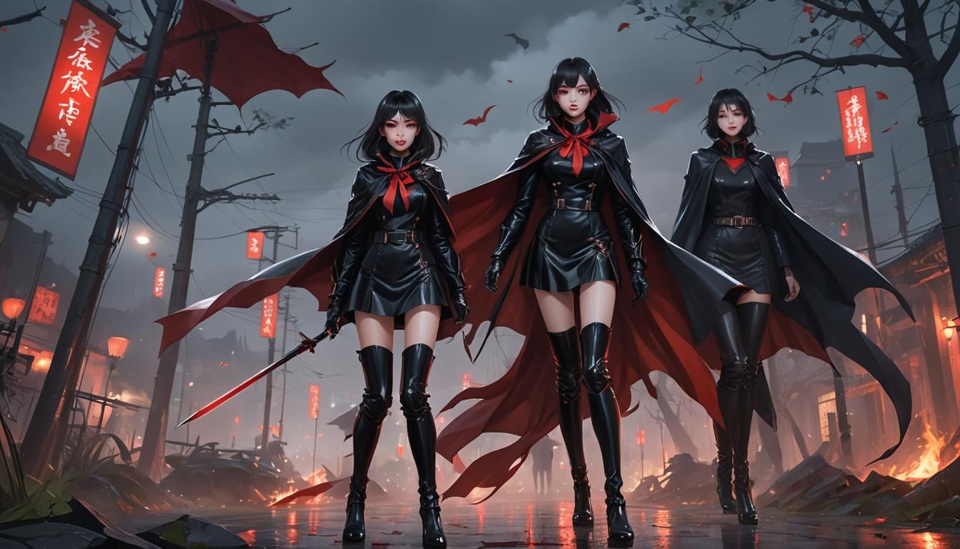 Vietnamese Vampire Girls in Anime Art Style