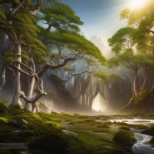 Elven Warriors in Forest, Detailed Fantasy Art