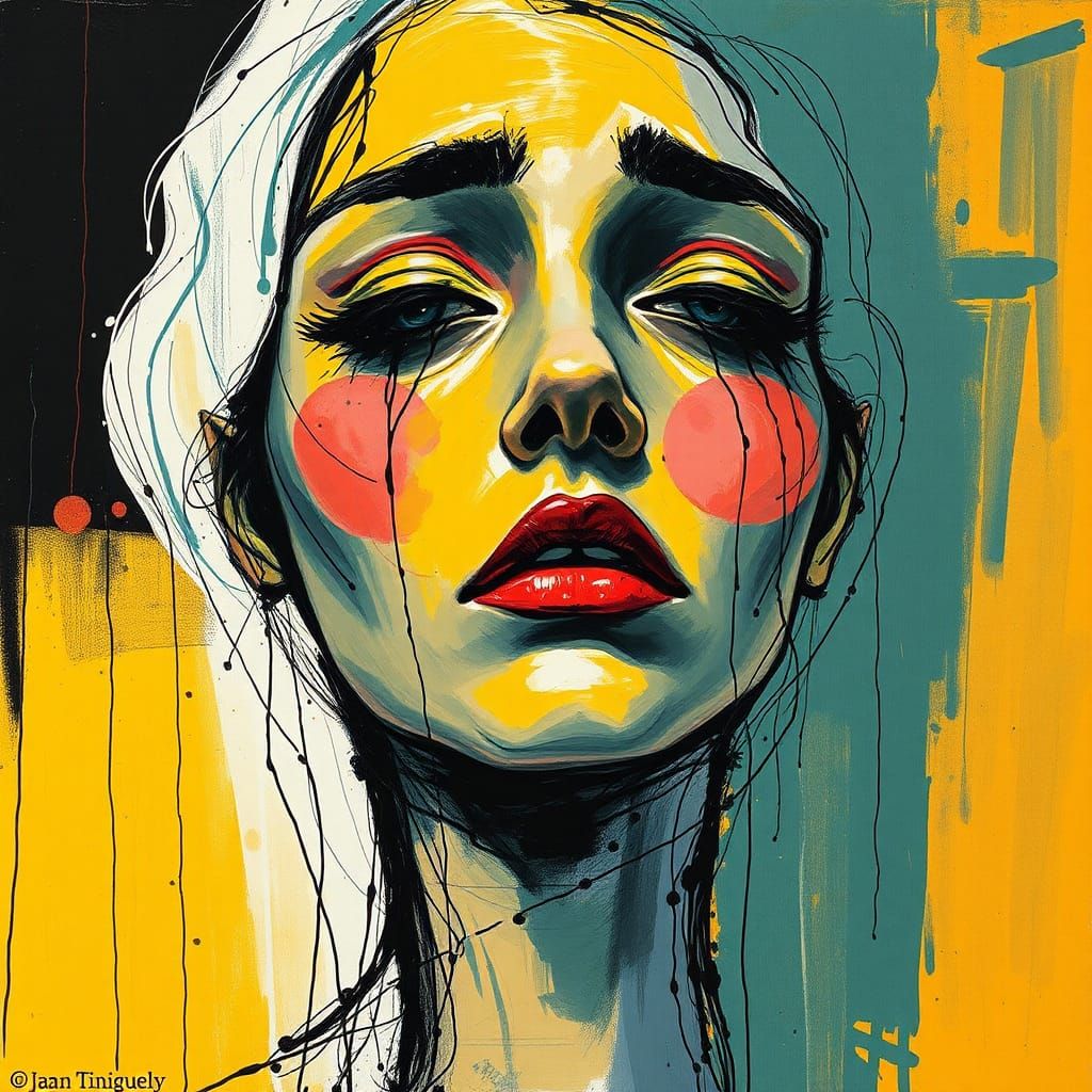 abstract portrait woman sadness sad tears teary crying cry weeping lyrical abstraction splash art surrealism synthetism ...