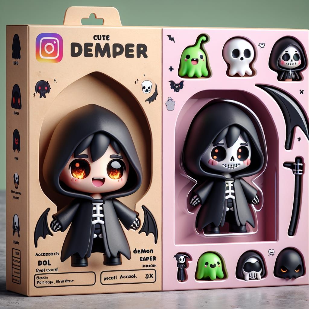 Cute Demon Reaper Doll Character in Modern Horror Style