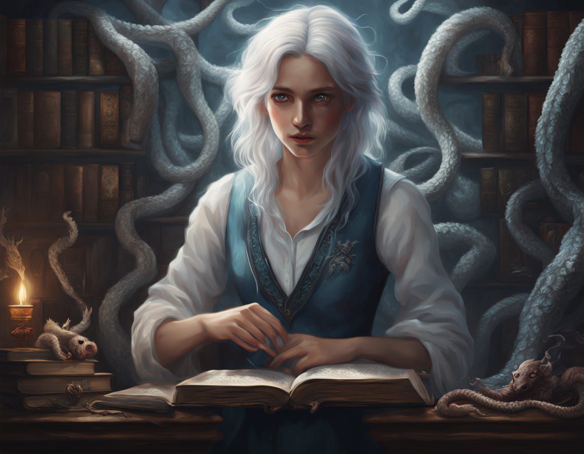 Ethereal Fantasy Maiden with Tentacled Companion