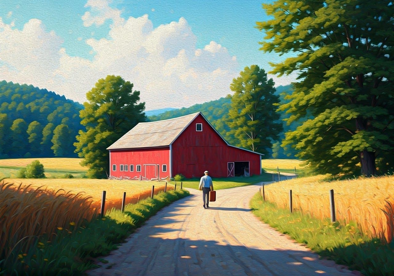 Vermont Barn: American Impressionist Oil Painting