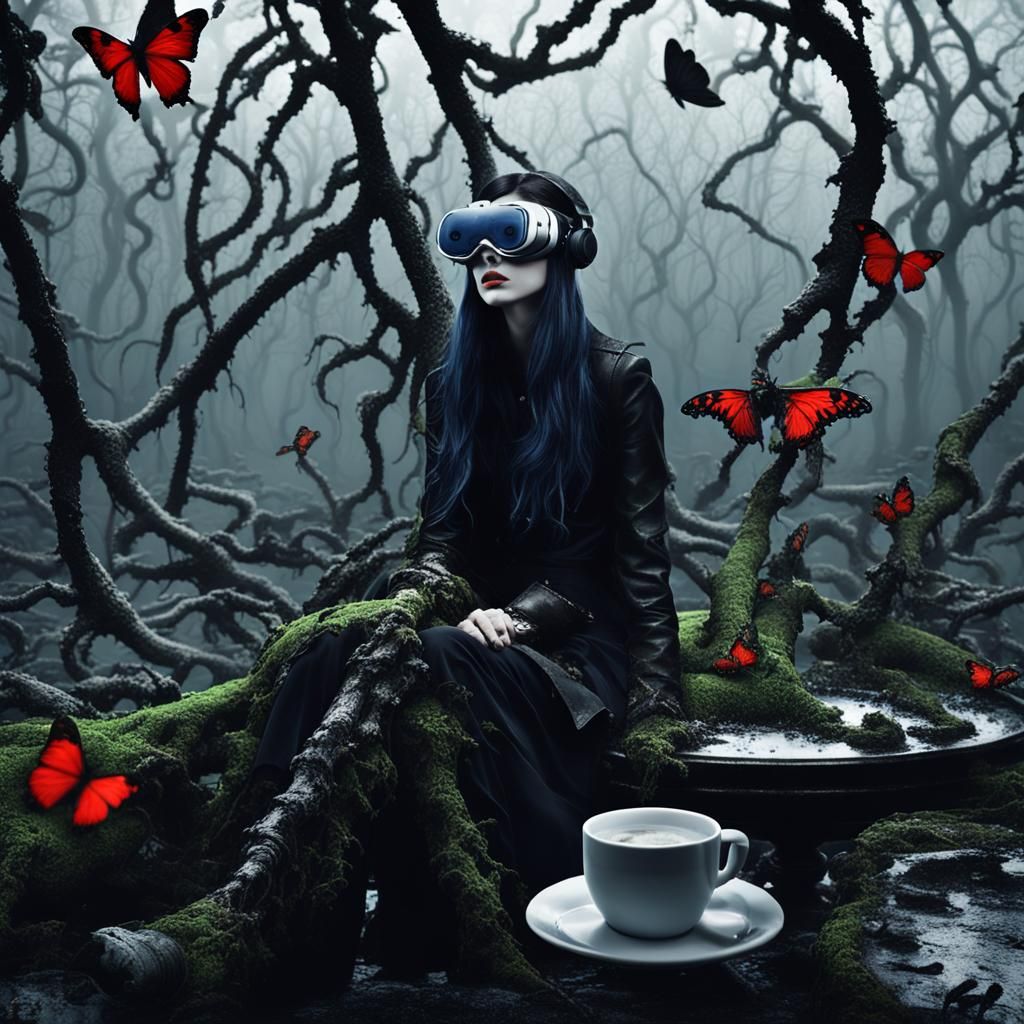 Goth Model in Decayed VR Landscape