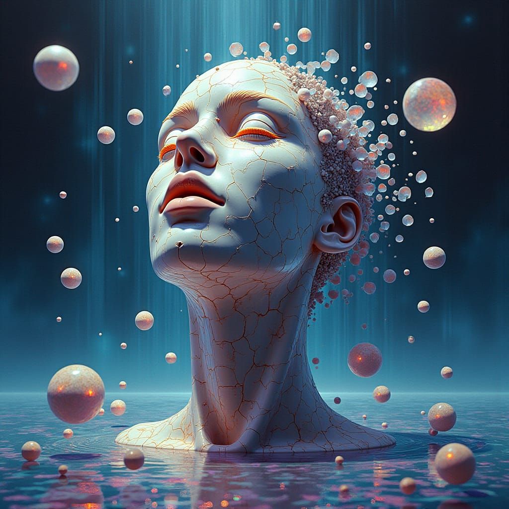 Surreal Fragmented Statue in Abstract Dreamscape