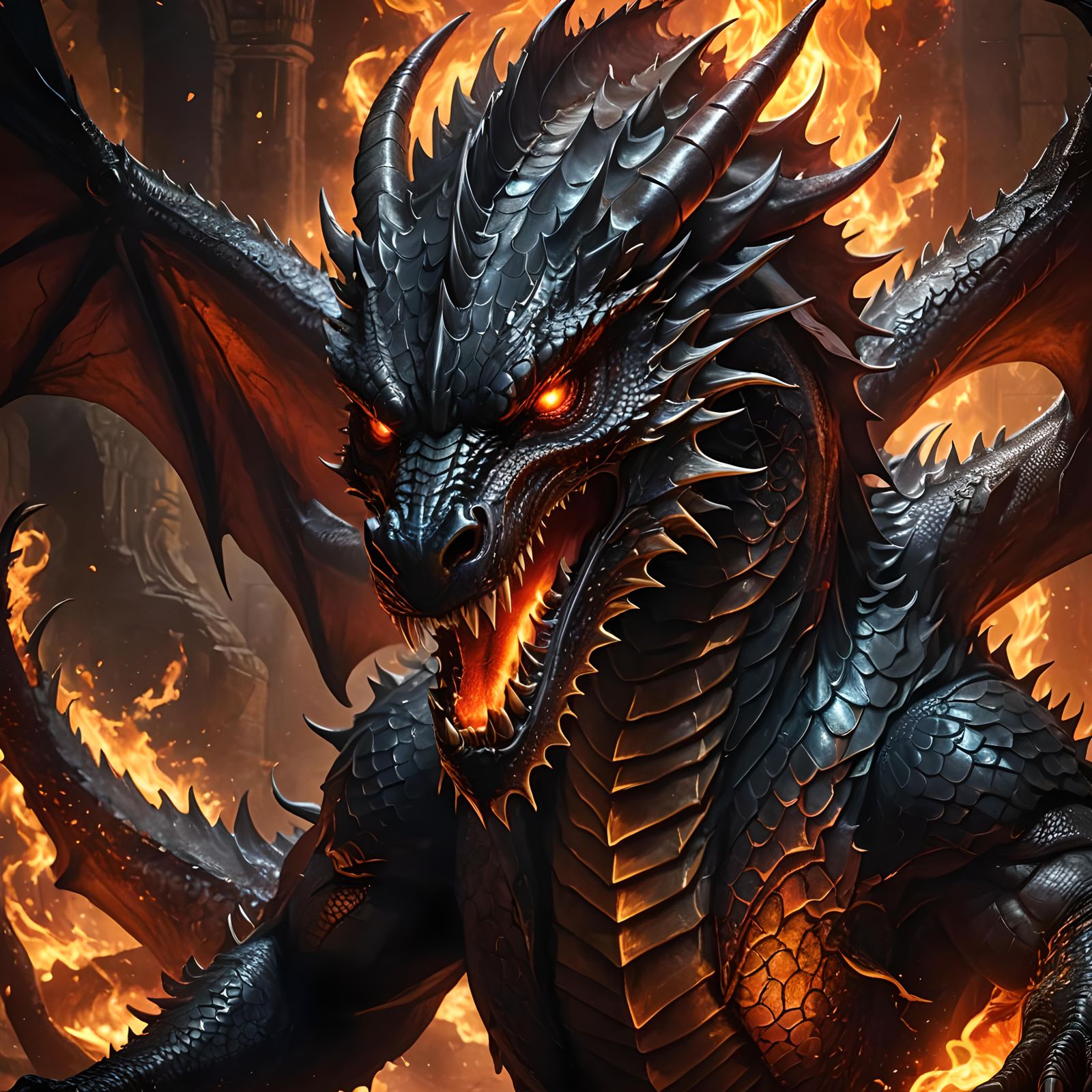 Sleek Dark Dragon About to Breathe Fire