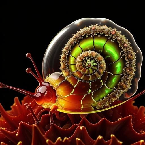 Bioluminescent Fractal Plants in Glass Snail Shell