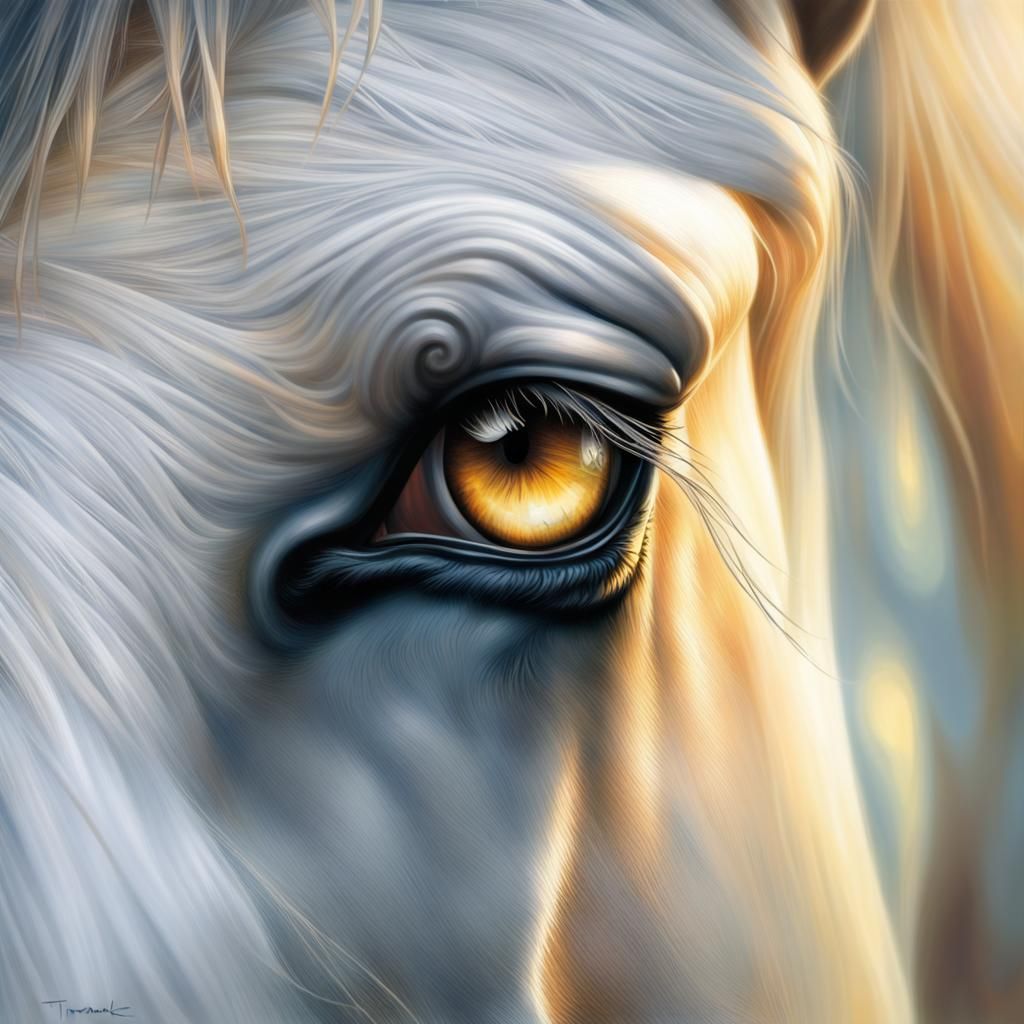 Striking Horse Eye Reflecting Meadow in Ethereal Style