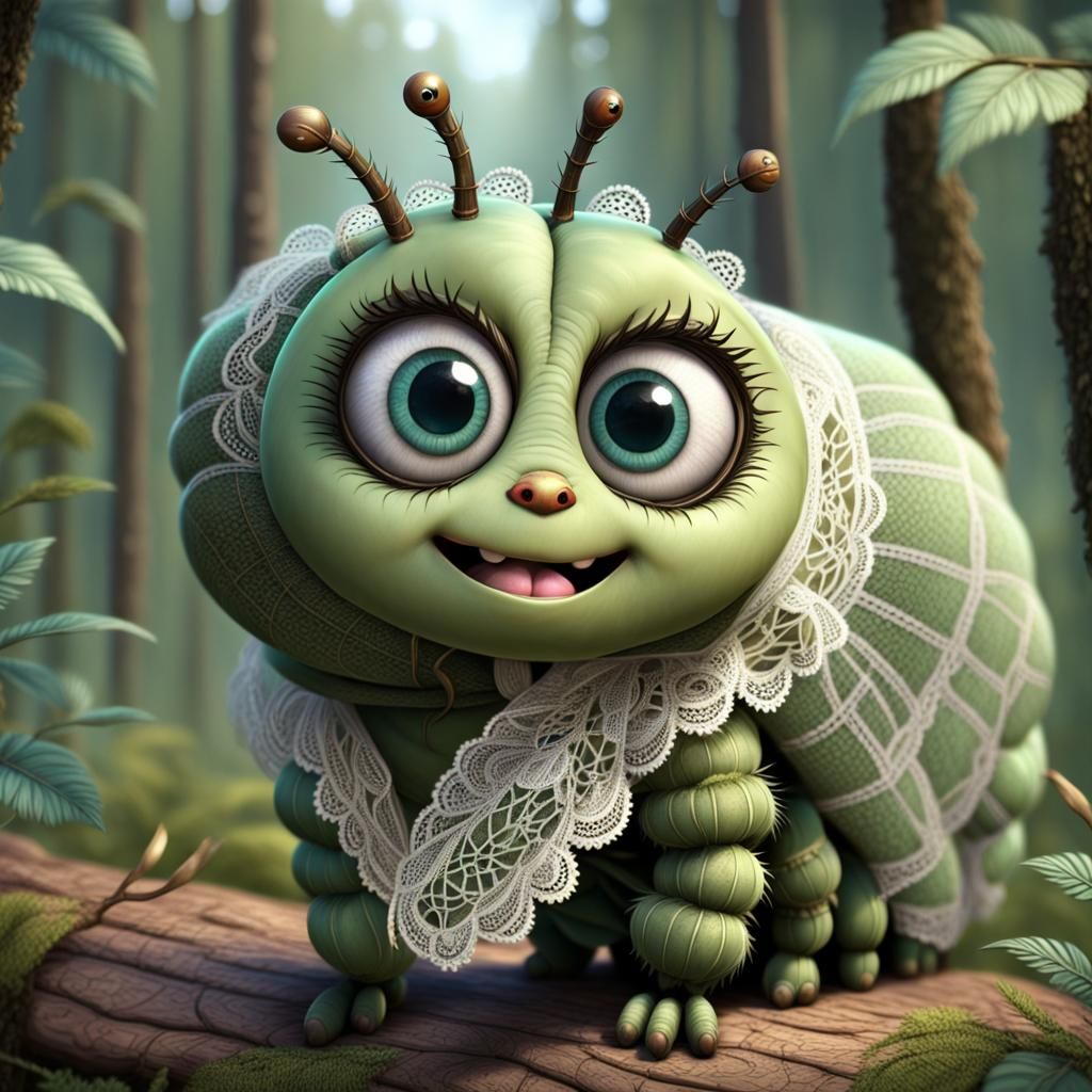 Cute Caterpillar with Lace Shawl: 3D Render