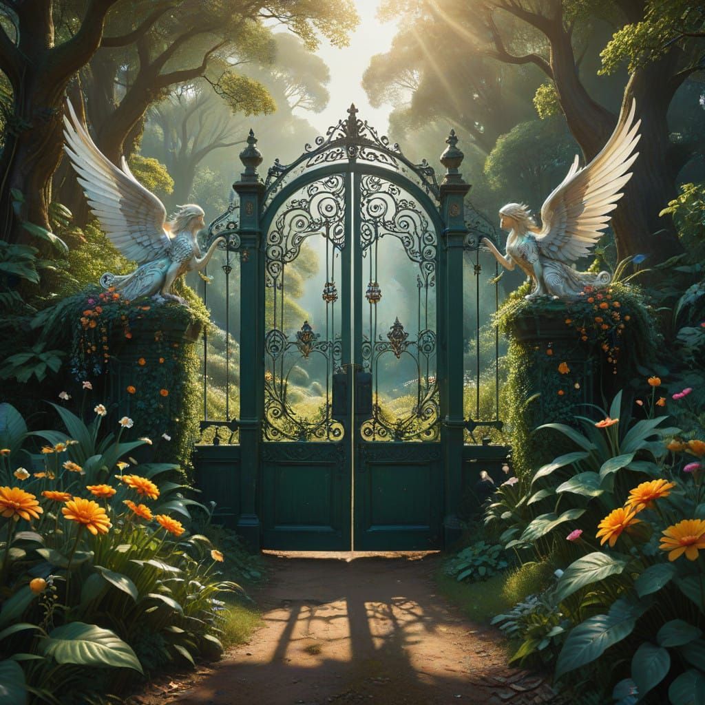 Surreal Garden Path to Heavenly Realm in Hyperrealistic Styl...