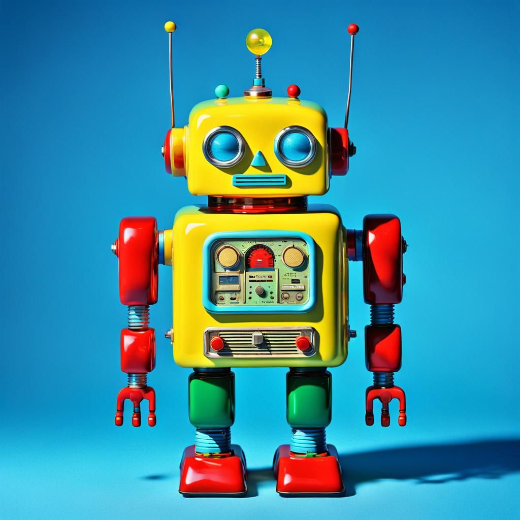 Retro Glass Toy Robot in Pop Art Style