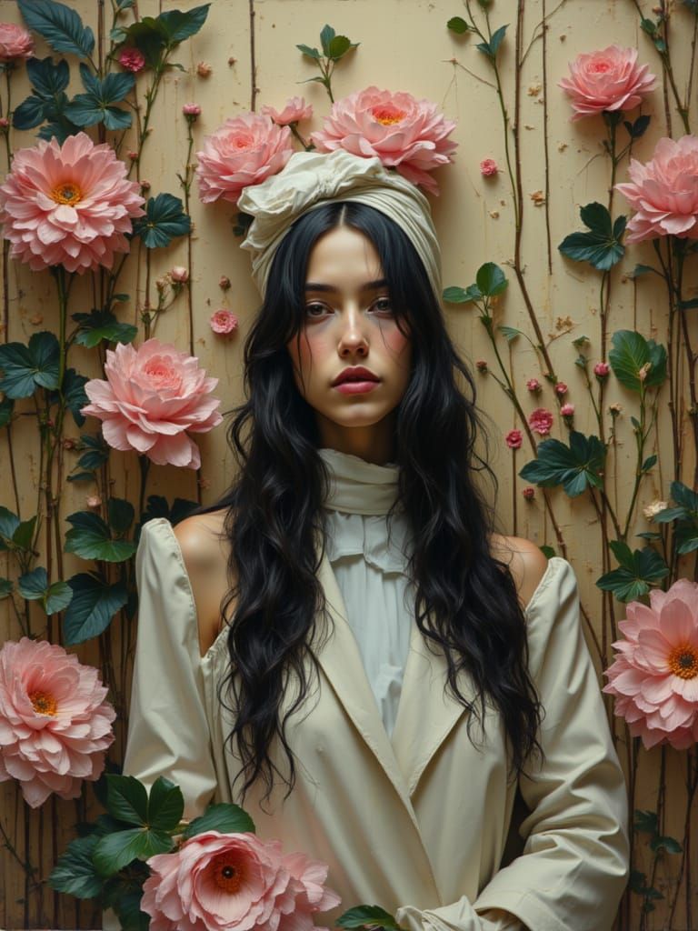 Woman in Chrome Flowers: High Fashion Editorial