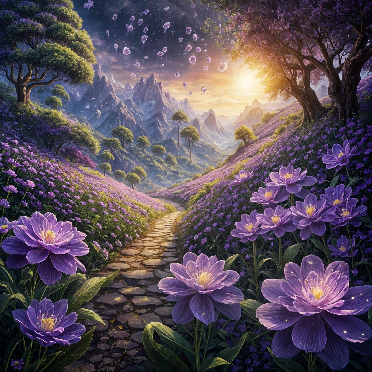 Amethyst Shimmers in a Blooming Flower Garden