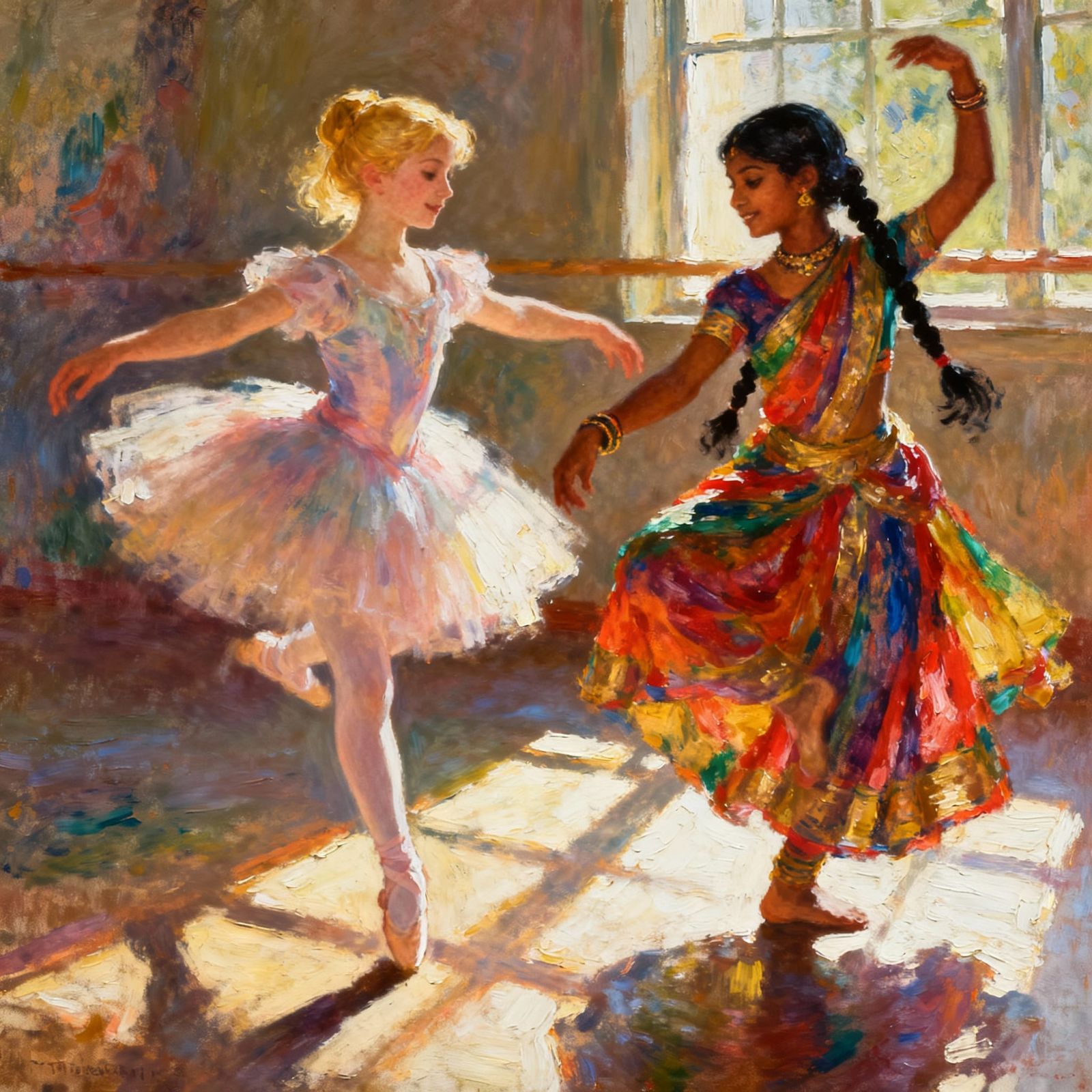 Two Dancers, American and Indian, in Joyful Close-Up