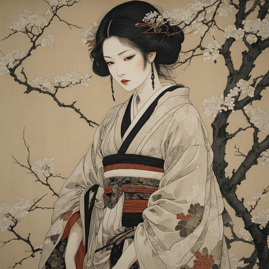 Ethereal Woman in Ukiyo-e Style