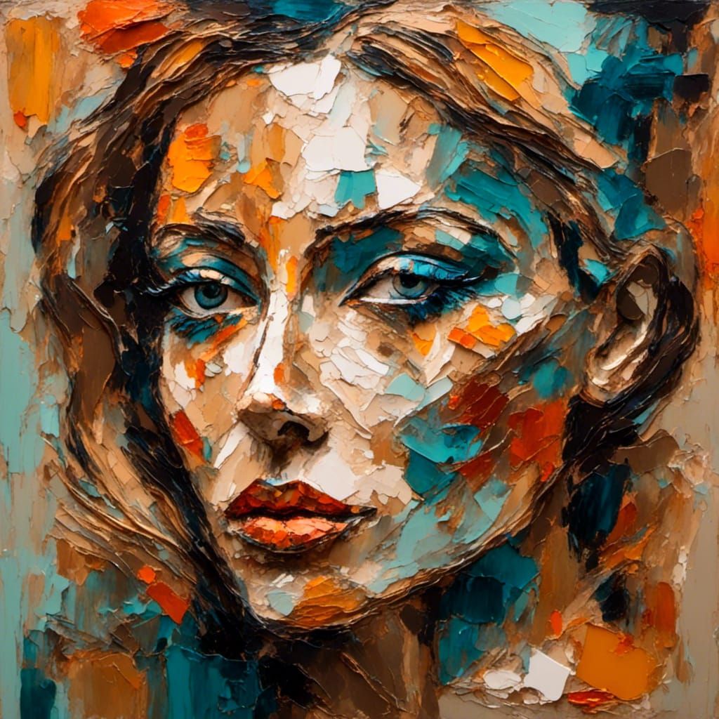 Cubist Woman's Face Portrait in Picasso Style