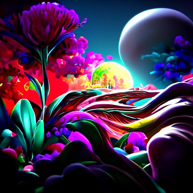 Pink Flowers in Botanical Universe, Van Gogh Style