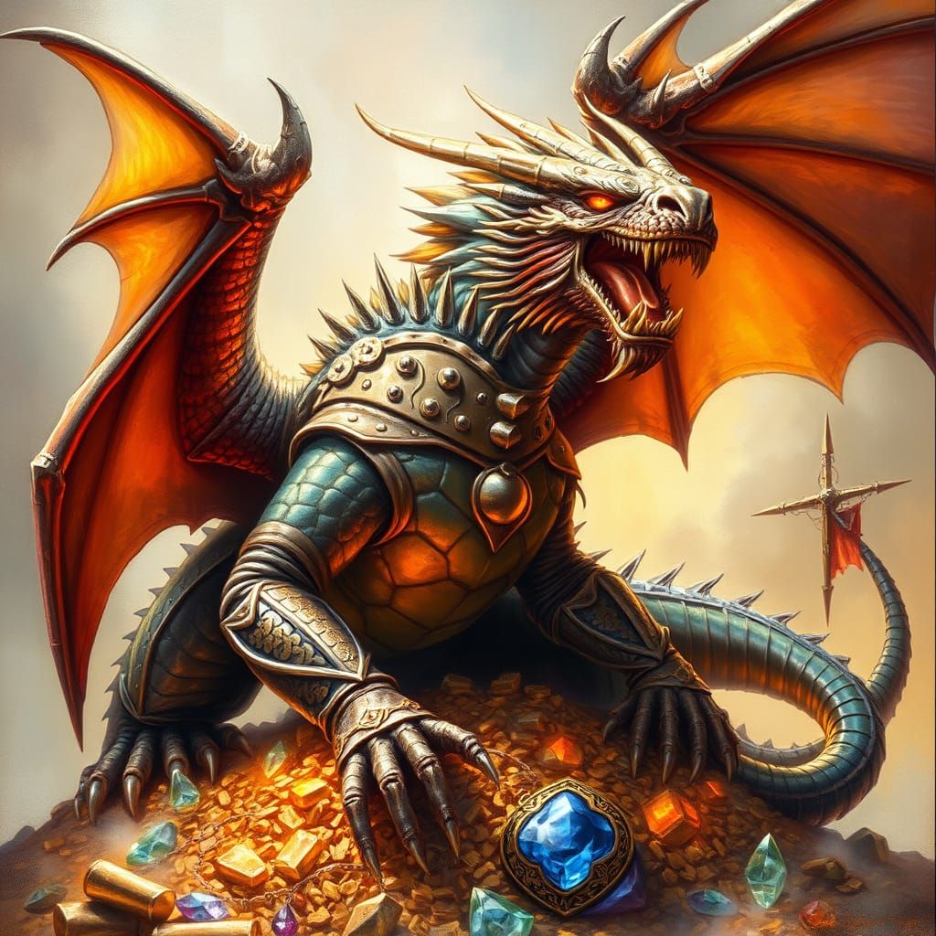 Ancient Dragon Amidst Glittering Treasure Hoard in Epic Fant...