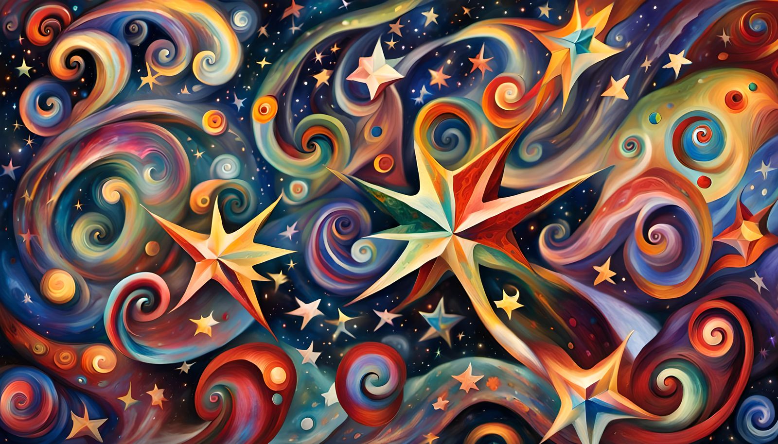 Swirling Stars Dance in Cosmic Ballet: Impasto Oil Style