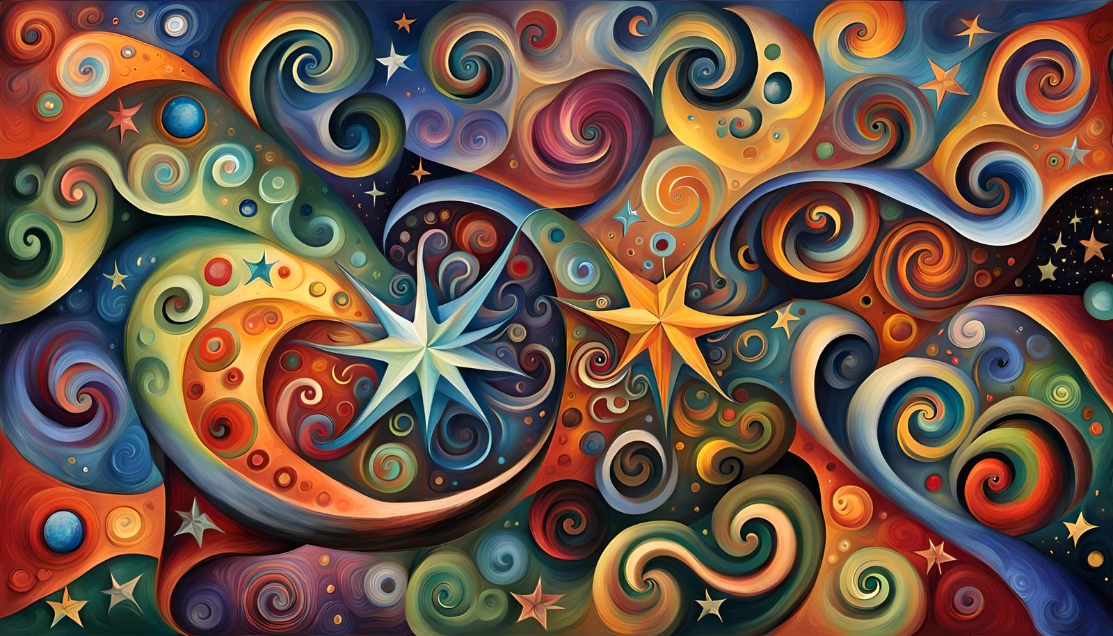 Cosmic Star Dance in Impasto Oil Style