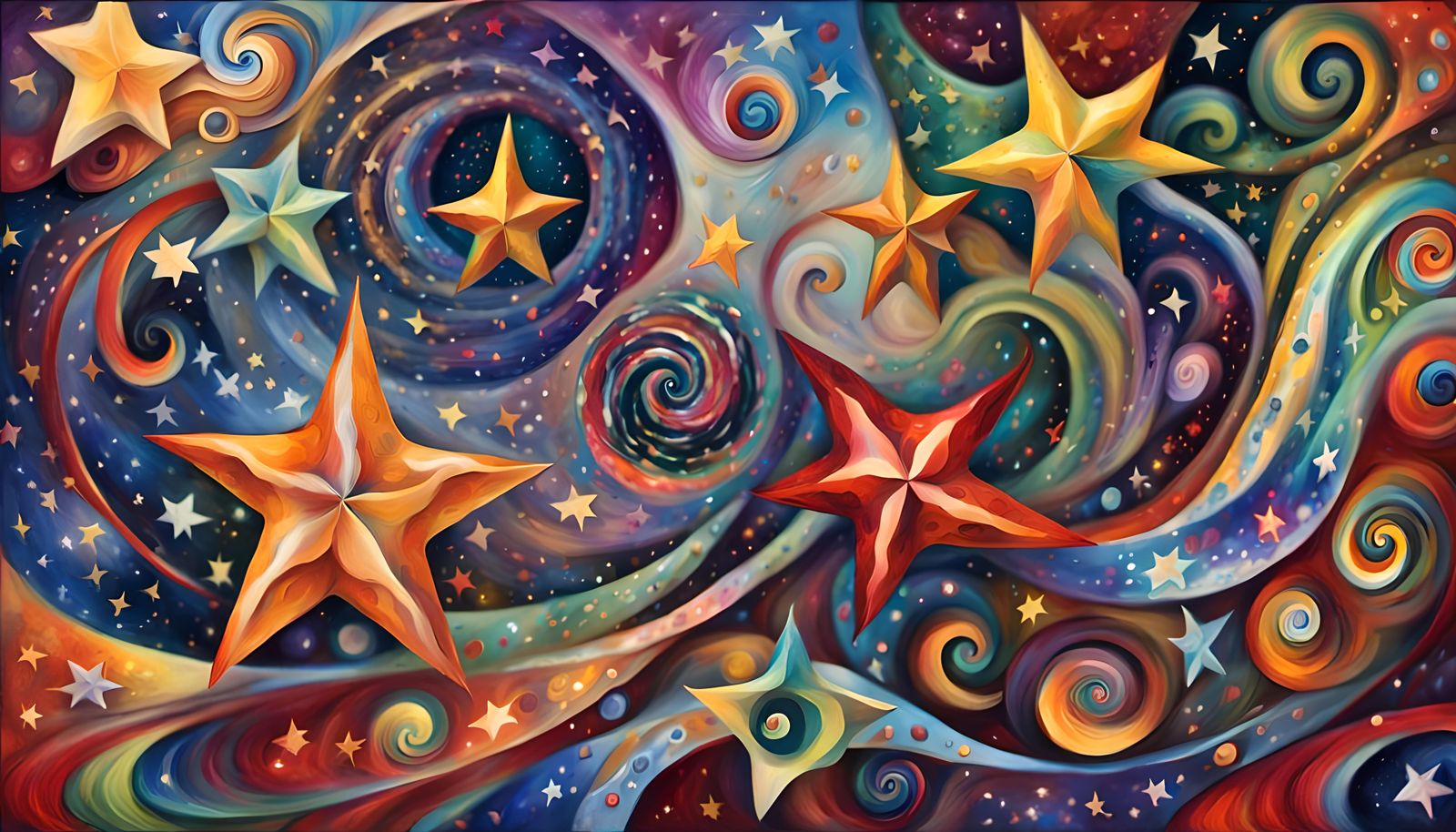 Swirling Stars Dance in Cosmic Ballet: Impasto Painting
