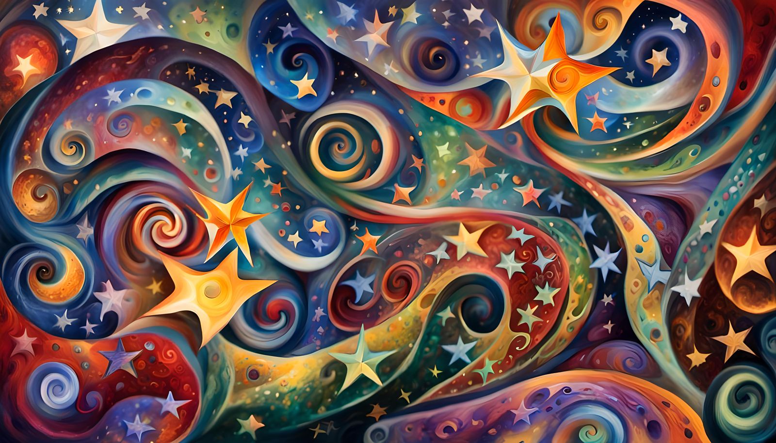 Iridescent Stars Dancing in Cosmic Impasto Painting