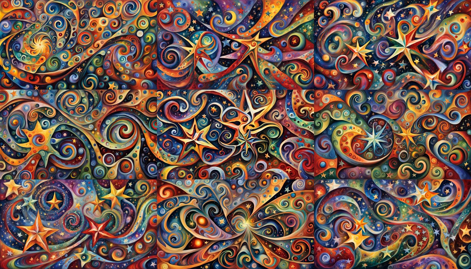 Iridescent Stars Dancing in Cosmic Maelstrom: Impasto Oil