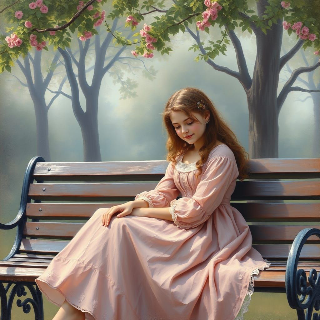 Ethereal 19th Century Woman in Whimsical Park Setting