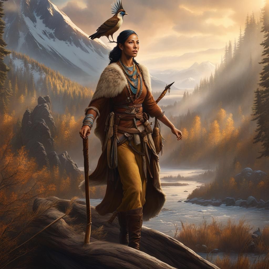 Sacagawea Guiding Lewis and Clark: Detailed Matte Painting