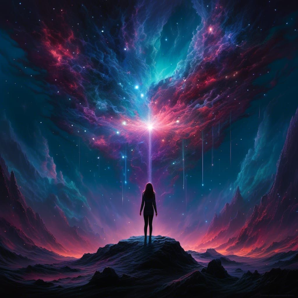 Woman Drowning in Underwater Nebula of Stardust