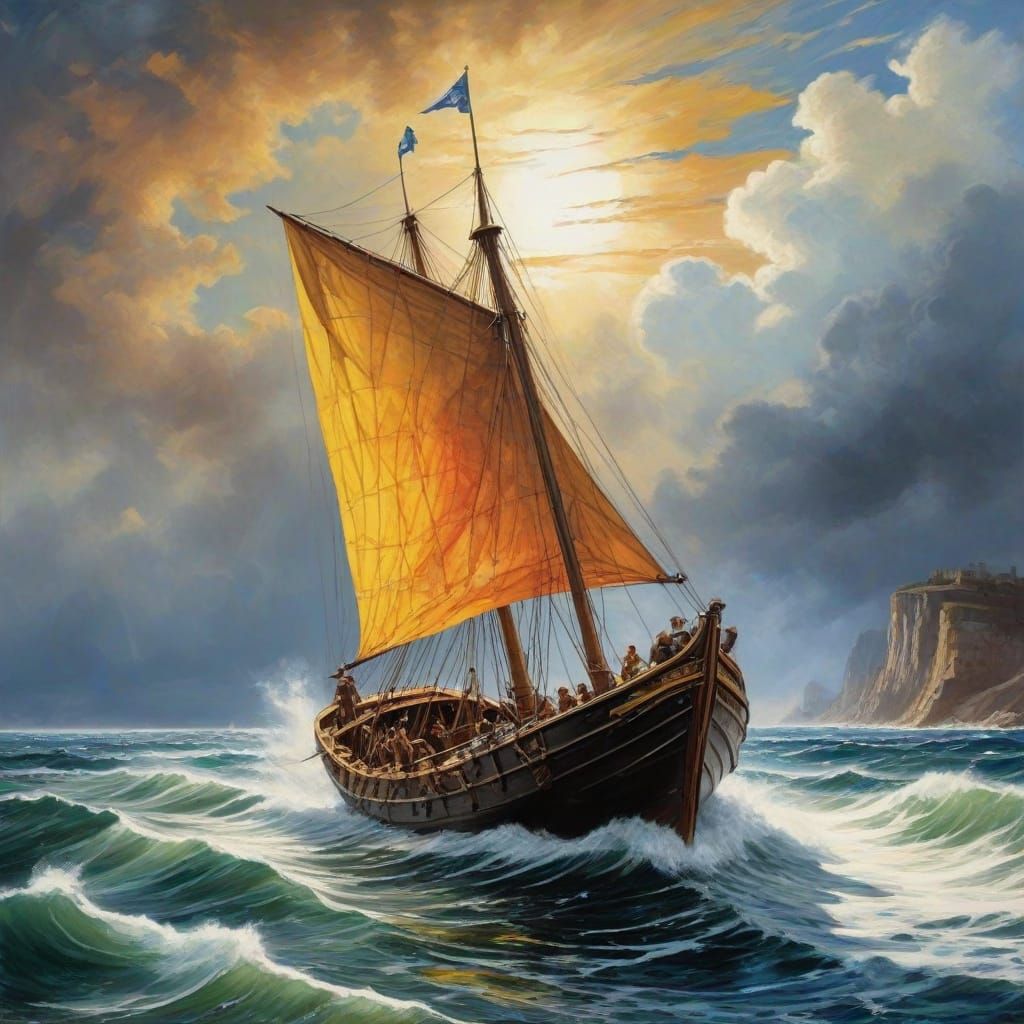 The Greek myth mellow bag of wind blowing Odysseus's ship of...