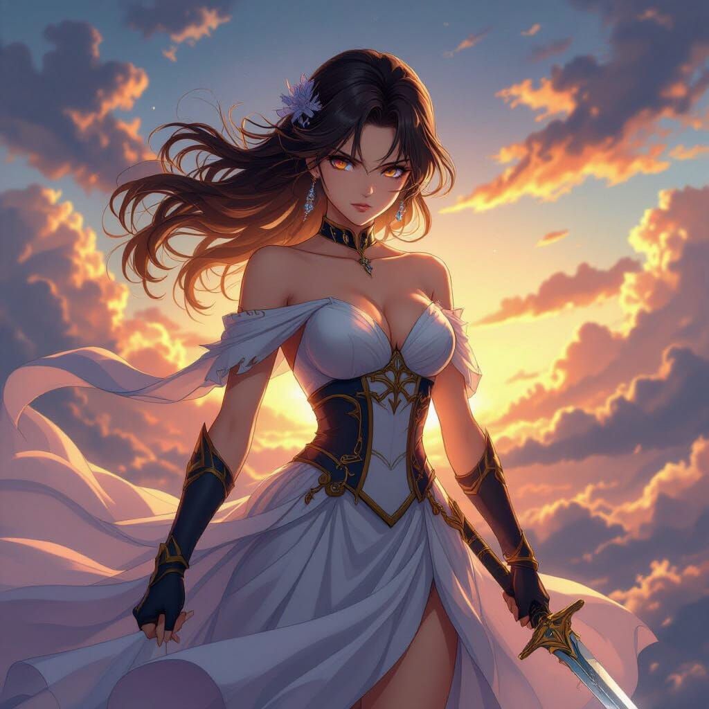 Lady Columbia Anime Heroine in Epic Scene