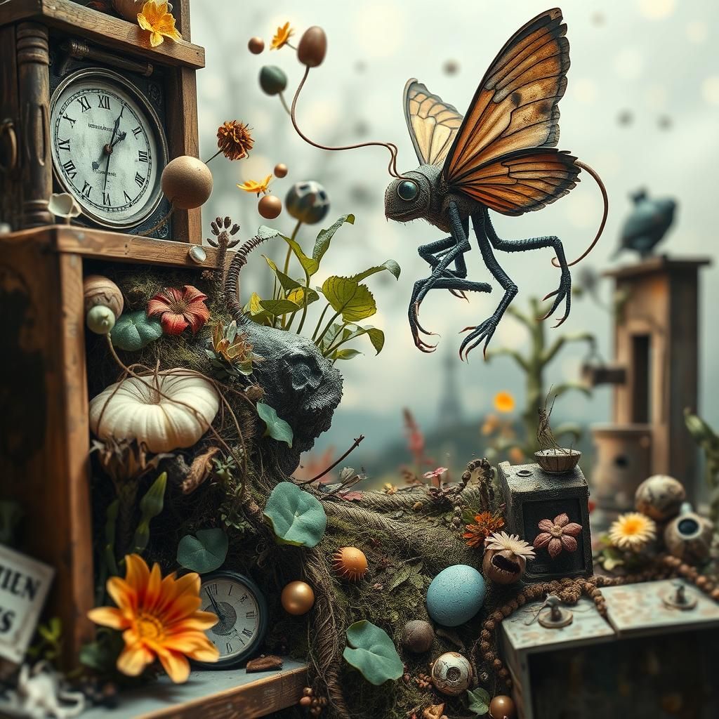 Surreal Collage of Hybrid Creatures in Dream