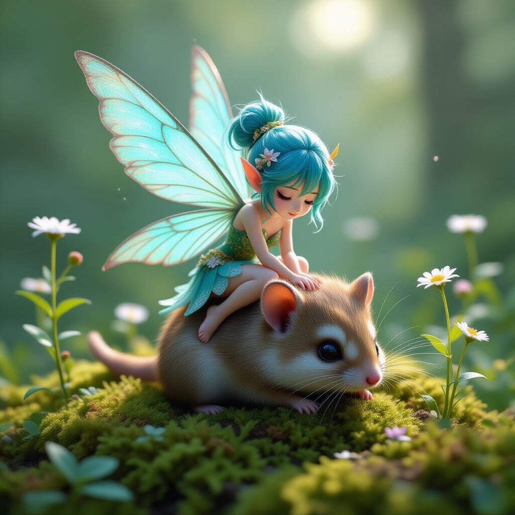 Teal Faerie & Dormouse in Miniature World