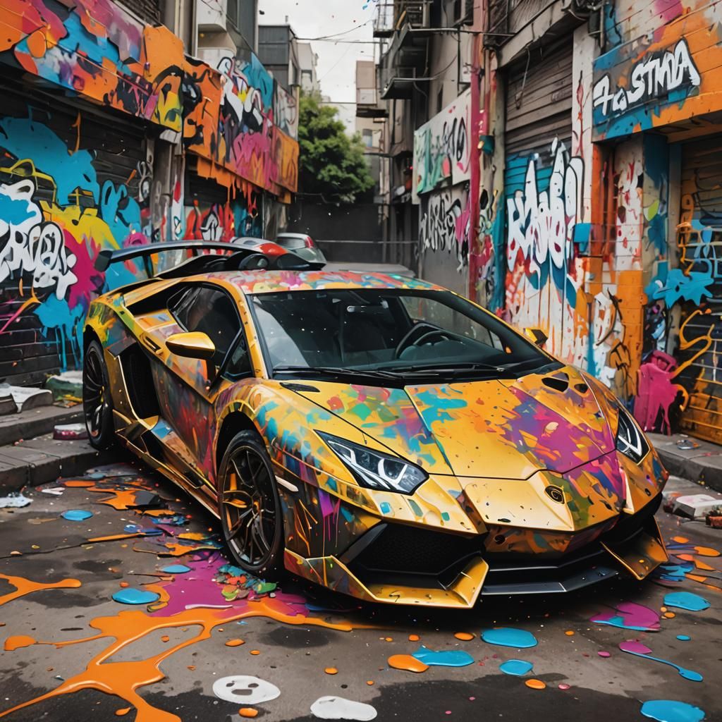 Lamborghini Graffiti Art in Spray Paint Style