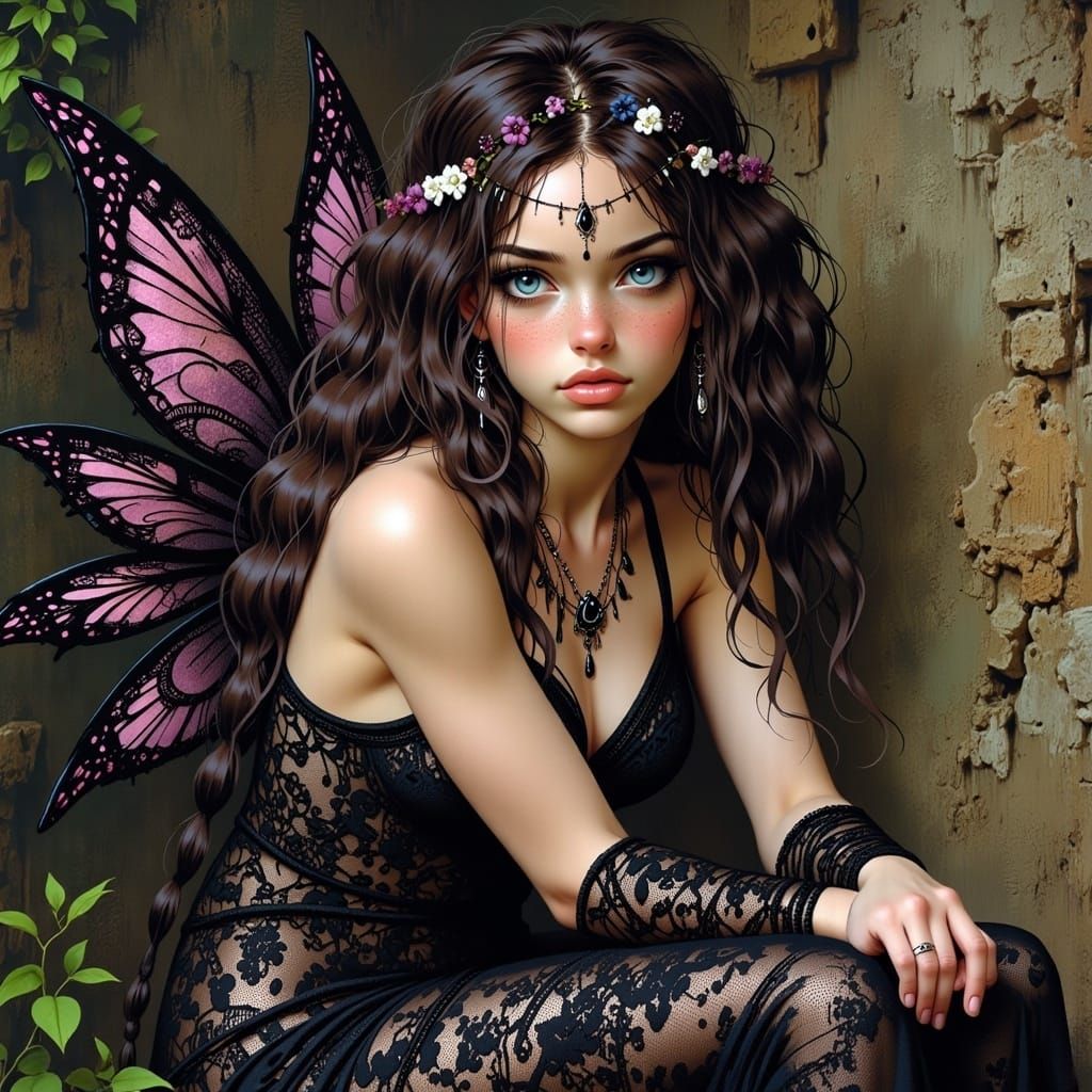 Brunette Fairy in Sparkly Dress, Fantasy Art