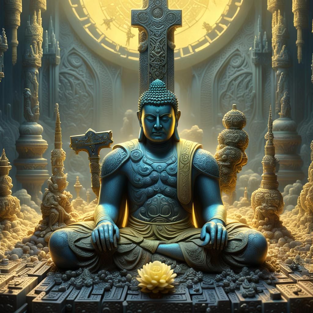 Buddha Meditates on Thor's Hammer in Dreamscape