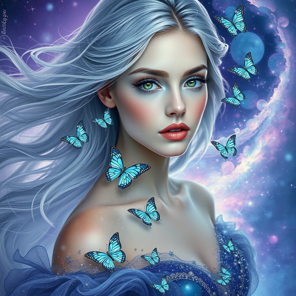 Glamorous Woman with Bioluminescent Butterflies, Rothko and ...