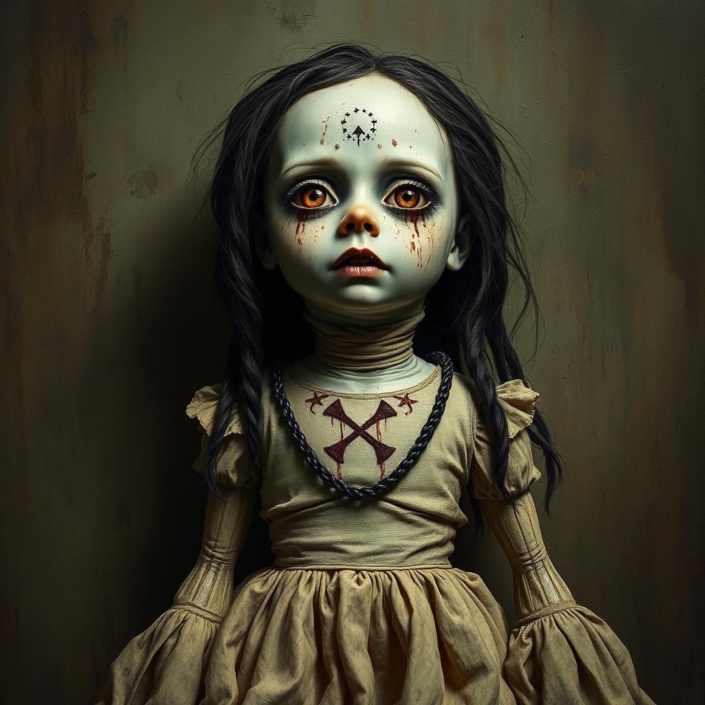 Cursed Doll in Anatomical Surrealist Style