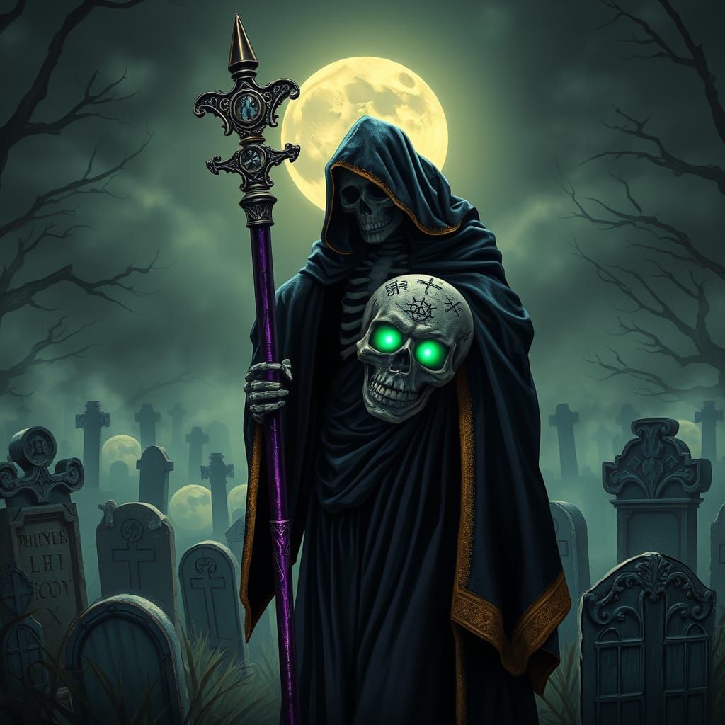 Ethereal Skeleton, Shrouded in Mist, Holds a Haunting Scythe...