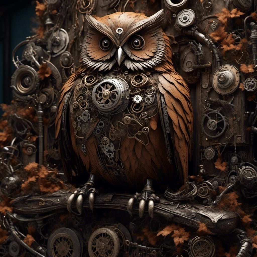 Steampunk Mechanical Owl in Photorealistic Detail