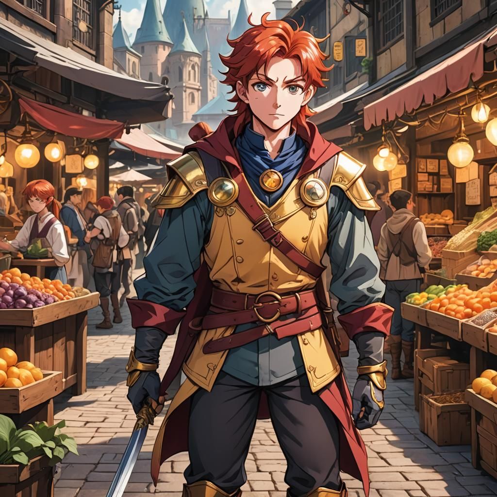 Anime Halfling Merchant in a Bustling Marketplace