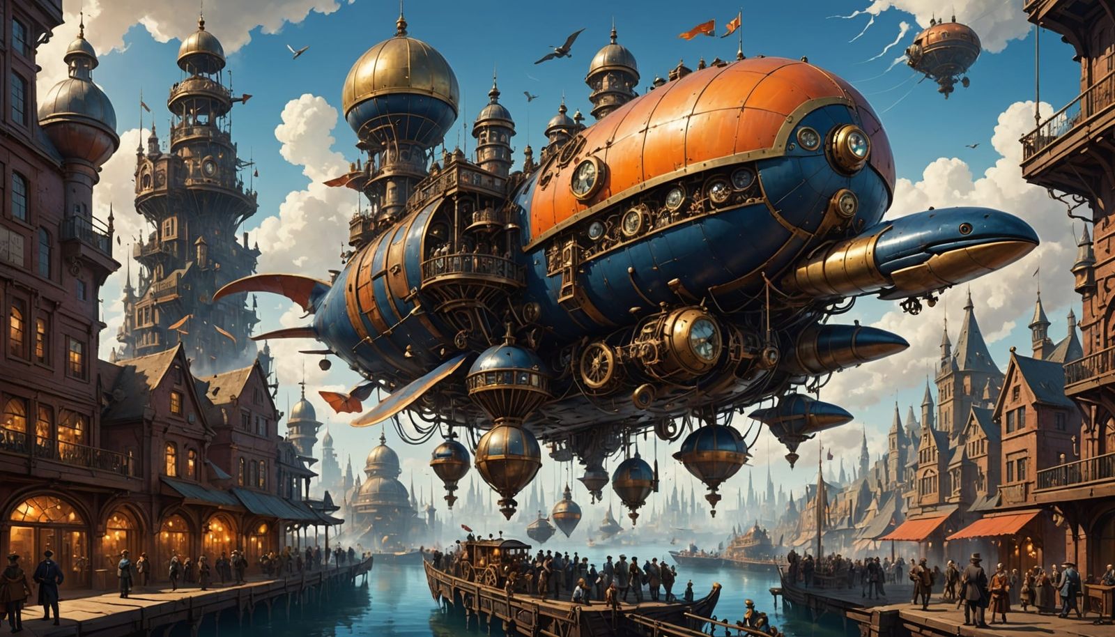 Steampunk Metropolis on a Giant Sky-Whale