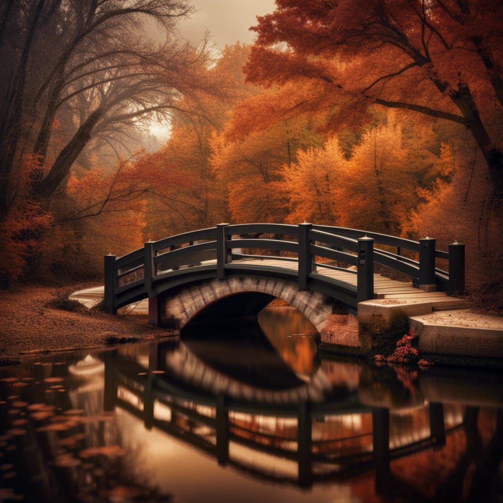 Hyperrealistic Autumn Bridge in Cinematic HDR